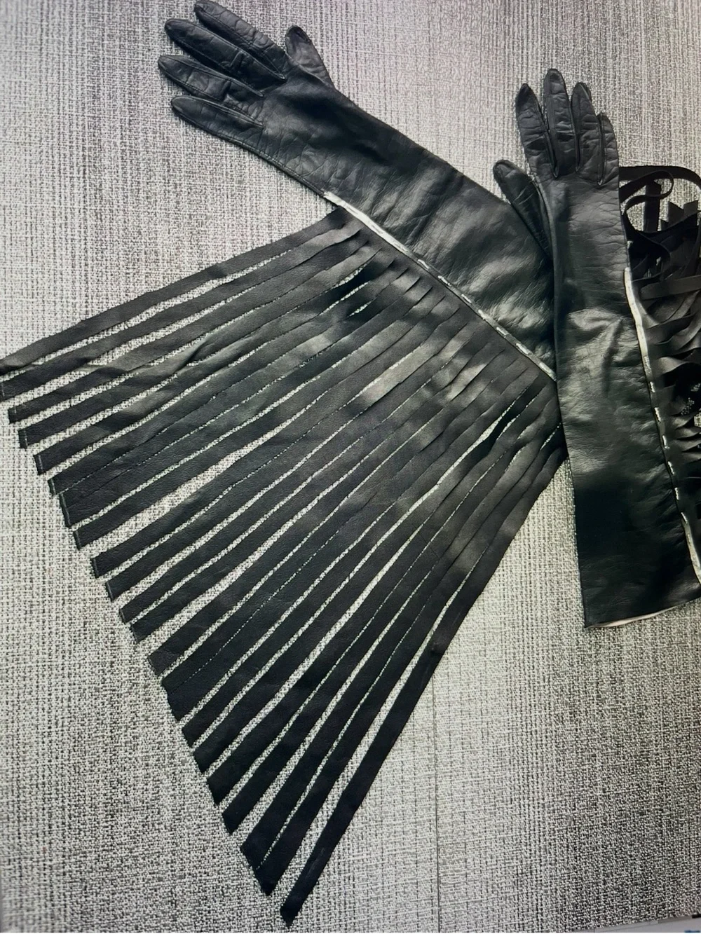 Black Fringe Long Leather Gloves - Women's Fashion Accessory100%Real KID-make 🇫🇷